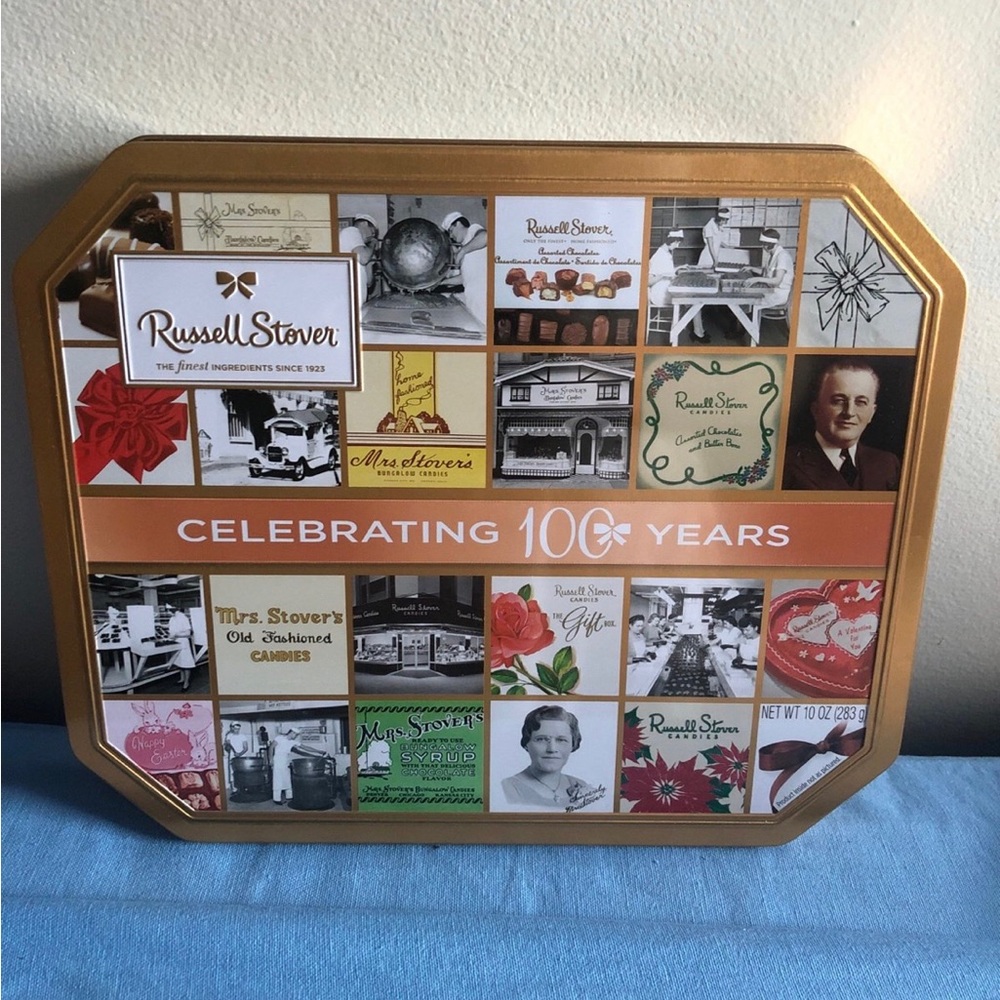 Gold Storage Tin Russell Stover 100th Anniversary Box